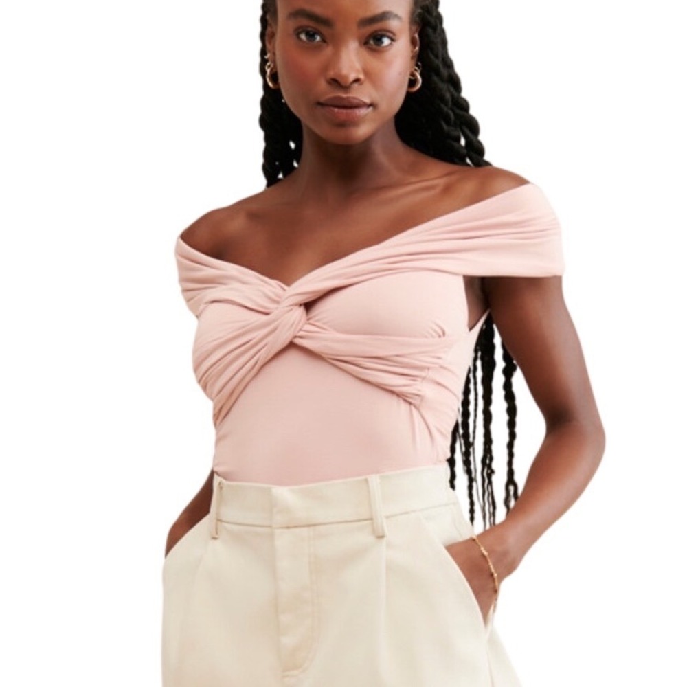 Sophie Rue Regan Twist Bodysuit Size M Pink Twist Front Off the Shoulder